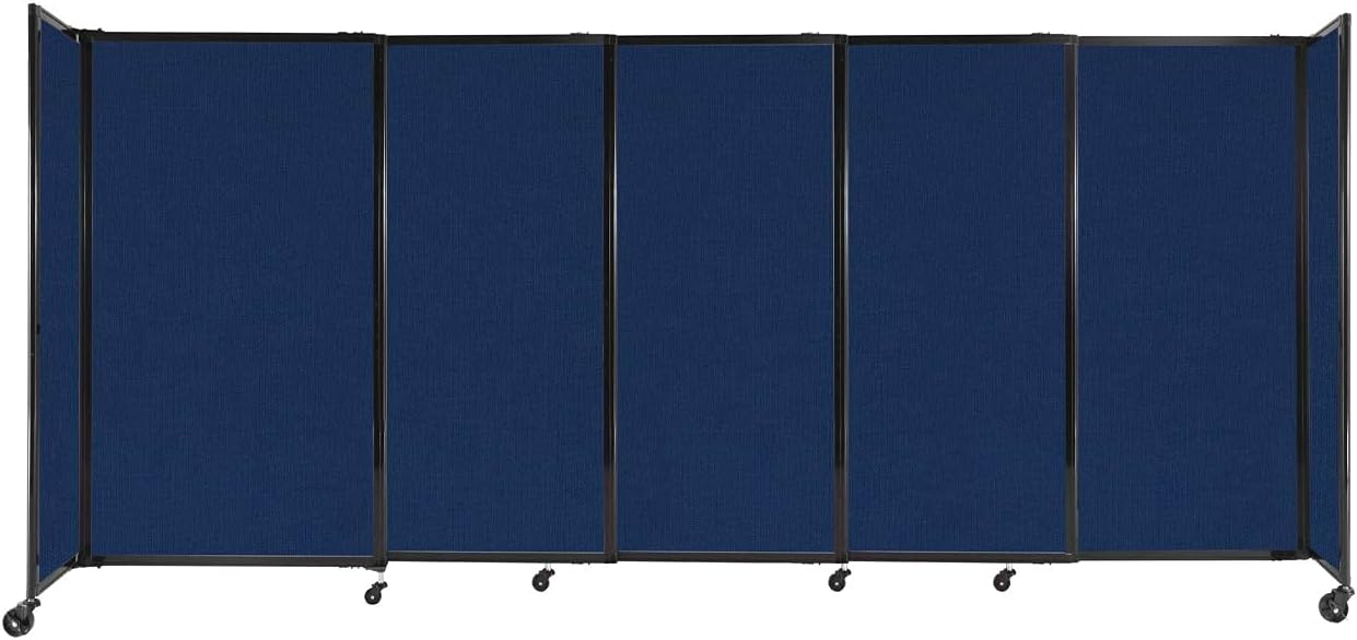 Versare Straightwall Sliding Portable Wall Partition | Freestanding Office Dividers | Locking Wheels | Temporary Room Separator | 11'3'' Wide x 5' Tall Navy Blue Fabric Panels