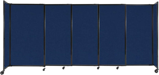 Versare Straightwall Sliding Portable Wall Partition | Freestanding Office Dividers | Locking Wheels | Temporary Room Separator | 11'3'' Wide x 5' Tall Navy Blue Fabric Panels
