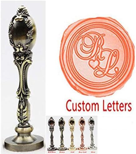 Vintage Custom Wedding Sealing Wax Seal Stamp Kit 2 Letters Heart Monogram Bronze Handle Custom Invitation Embellishment Christmas Gift Wrap Package Customize Personalized Wax Seal Stamp Set