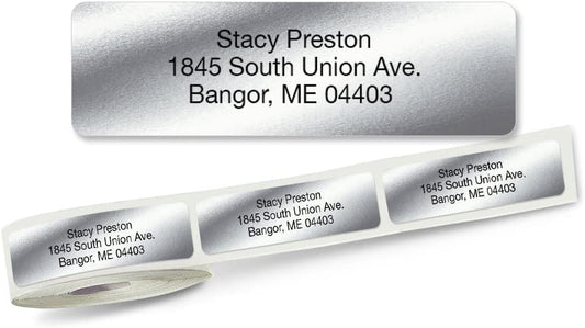 Colorful Images Silver Metallic Foil Rolled Return Address Mailing Labels with Dispenser, Customize with Name & Shipping Address, 250 Self Adhesive, Easy Peel Sticker Label Roll, 3/4" x 2 1/2"