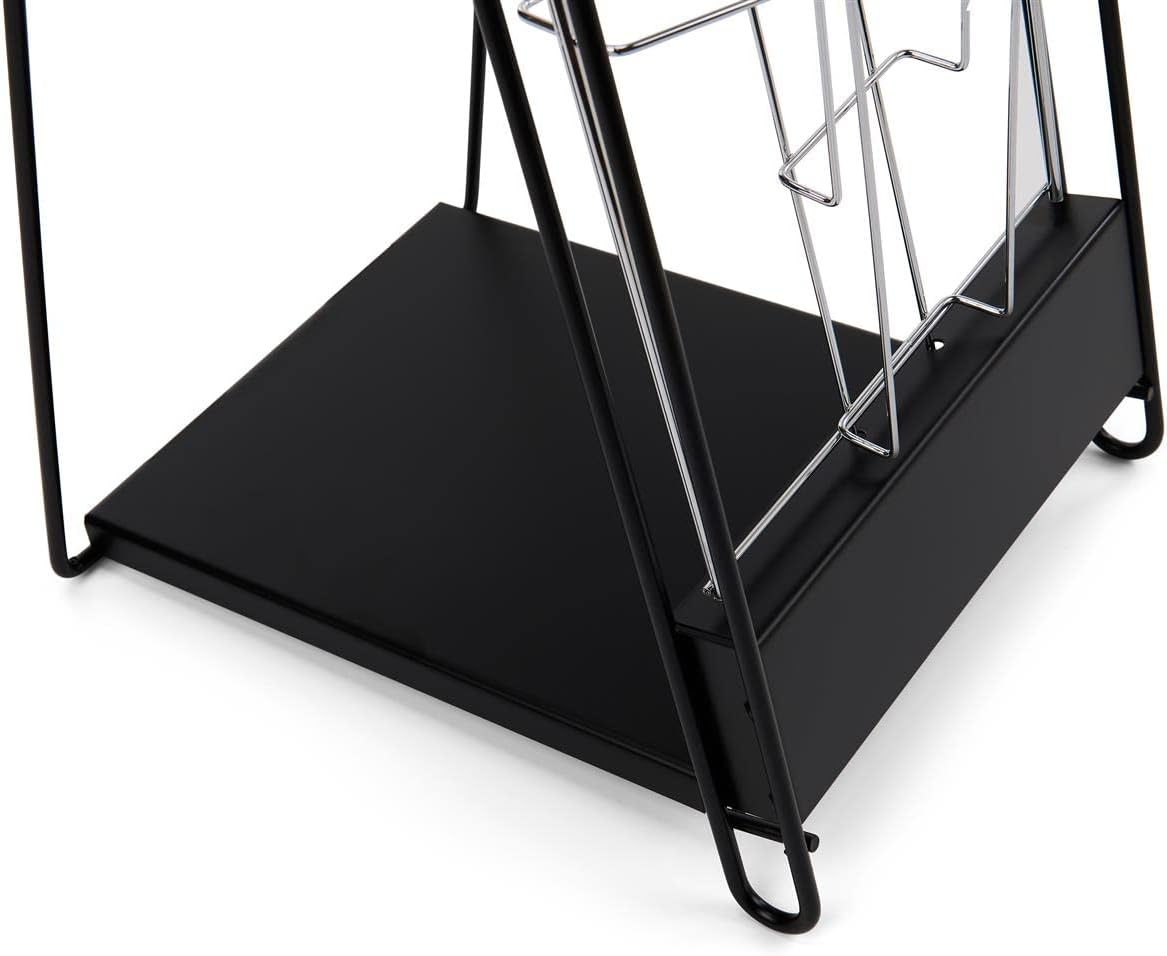 Portable Magazine Rack with 10 Pockets for 8.5x11 Catalogs, Carry Bag Included, 54"h Floor-Standing Literature Display with Tiered Design, Steel (Black)