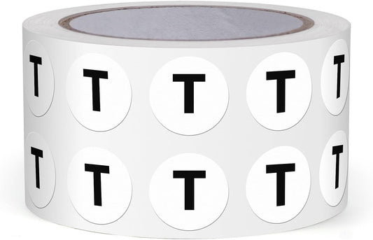 Letter T Round Stickers 0.5 Inch Vinyl Circle Capital Alphabet Labels Self-Adhesive Removable Waterproof Dots Tags for Home Office Inventory 1000 PCS