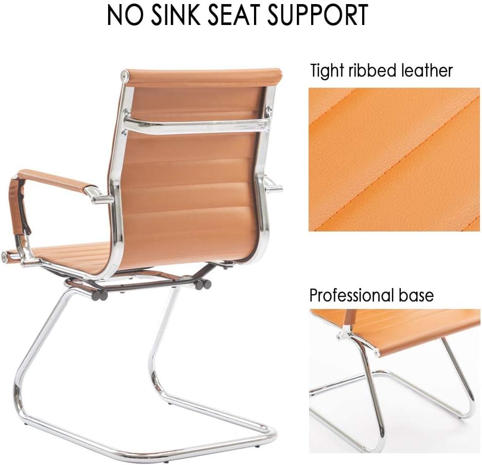 Office Desk Chair Set of 8,No Wheels PU Leather Computer Chairs Mid Back Guest Chairs with Seld Base for School/Reception/Conference/Waiting Room,Terracotta