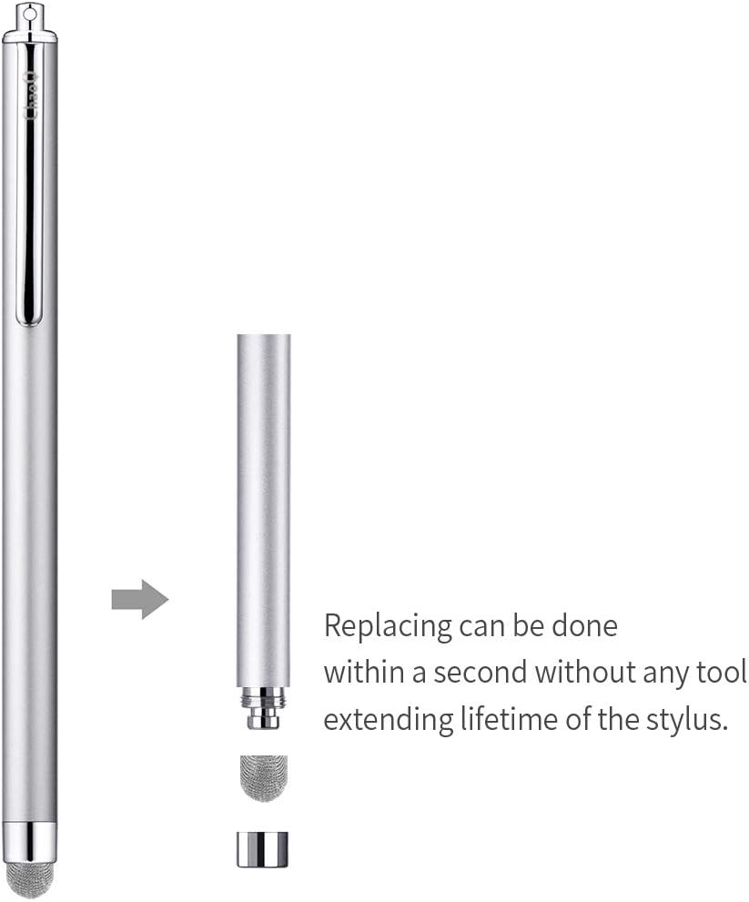 ChaoQ Stylus Pens for Touch Screens, Mesh Fiber Capacitive Stylus (6-Pack), with 6 Replaceable Mesh Tips (Black, White, Pink, Green, Sky Blue, Silver)