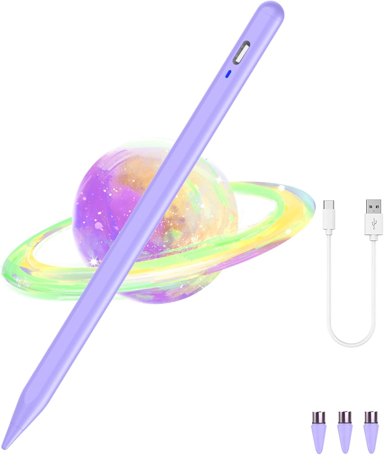 Stylus Pen for Android/iOS Tablet,Tablet Pencil with Pom Tip Rechargeable Active Stylus Pen for iPhone/Samsung/XiaoMi/Huawei/Vivo/Lenovo and Other Android Smartphones and Tablets-Purple