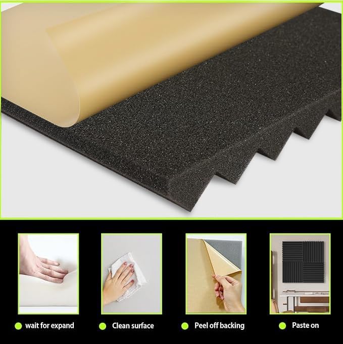 12 Pack Sound Proof Foam Panels for Walls 12x12x1 Inches, Self-Adhesive Wedges Acoustic Panels Sound Absorbing, Acoustic Foam Panels for Recording Studio, Home, Office