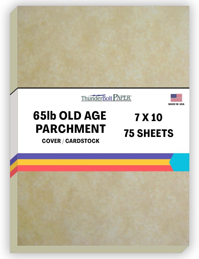 75 Old Age Parchment 65lb Cover Paper Sheets 7" X 10" (7X10 Inches) Double 5X7 Card Size - Folds to 5X7 - Printable Parchment Semblance by The Pulp Process