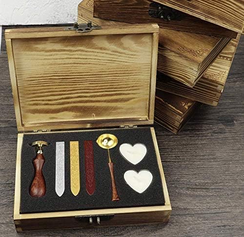 MNYR Dragon Wax Seal Stamp Melting Spoon Sealing Wax Stick Candle Wood Gift Box Set Invitation Holiday Christmas Card Gift Wrap Package Wax Seal Stamp Kit