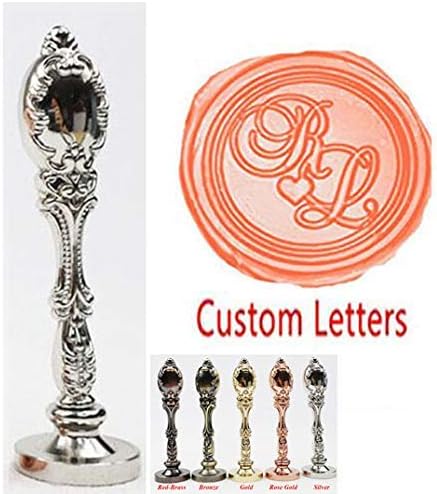 Vintage Custom Wedding Sealing Wax Seal Stamp Kit 2 Letter Heart Monogram Silver Metal Handle Custom Invitation Embellishment Christmas Gift Wrap Package Customize Personalized Wax Seal Stamp Set