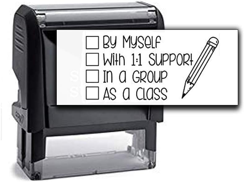 Custom Self-Inking Stamps | 49 Designs | Fun Phrases | Grading Made Easy | Classroom, Library and Book Stamps (Support - Check Box, Xtra Large)