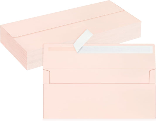 50 Pack #10 Business Envelopes, Blush Pink Standard Envelopes Self Seal, Letter Size Business Mailing Envelopes for Checks Invoices Statements Birthday Graduation Wedding, 4 1/8 x 9 1/2 Inch
