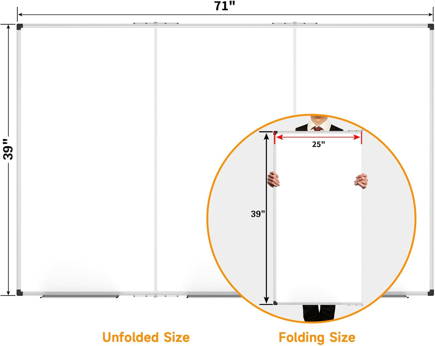 XBoard Magnetic Whiteboard 72 x 40 Inch | Foldable Dry Erase Board with Aluminium Frame & Marker Tray 6' x 3' | Wall Mounted
