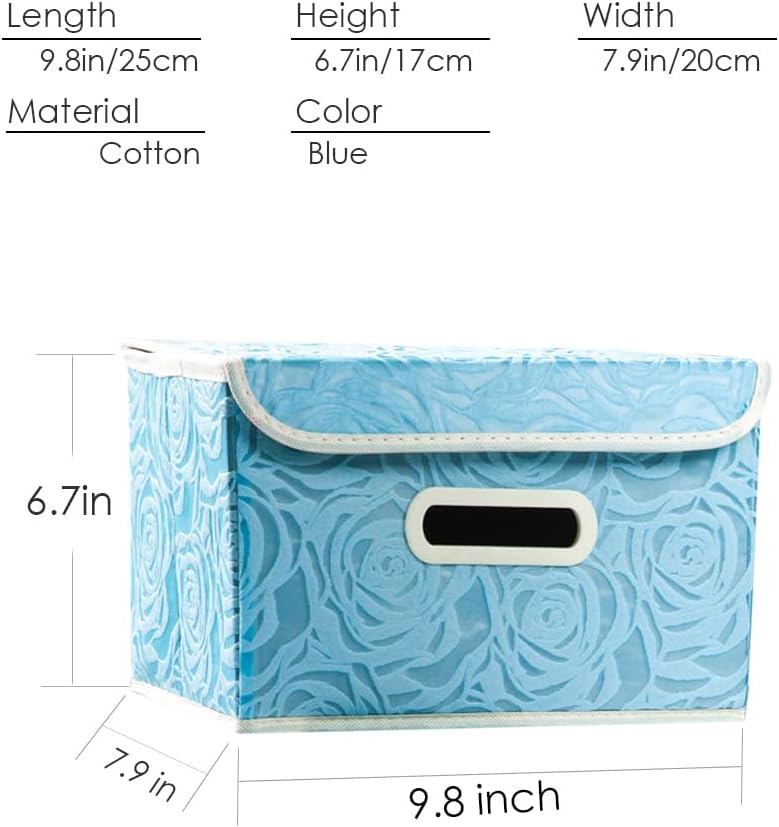 PRANDOM Collapsible Storage Boxes with Lids Fabric Decorative Storage Bins Cubes Organizer Containers Baskets with Cover Handles Divider for Bedroom Closet Living Room 9.8x7.9x6.7 Inch 3 Pack