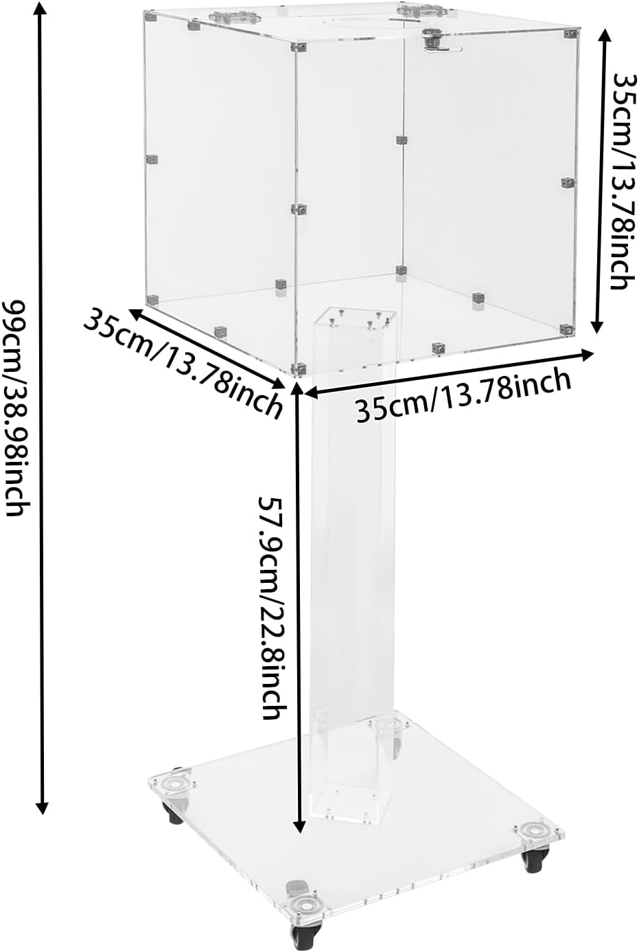 Suggestion Box with Stand, Floor Standing Offering Box with Wheels, Acrylic Locking Ballot Collection Safe Box for Voting Contest Charity Donation Church Election (Transparent (Round Opening))