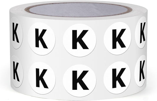 Letter K Round Labels 0.5 Inch Vinyl Circle Capital Alphabet Stickers Self-Adhesive Removable Waterproof Dots Tags for Home Office Inventory 1000 PCS