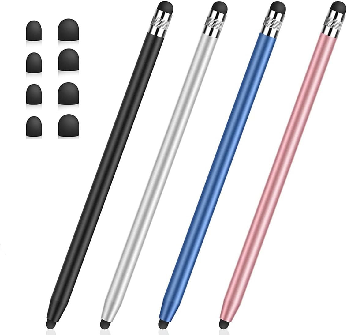 Stylus Pens for Touch Screens(4-Pack), Sensitivity & Precision Stylus Pens for iPhone/iPad/Samsung Galaxy/Tablets and All capacitive Touch Screen Devices + 8 Replaceable Rubber Tips