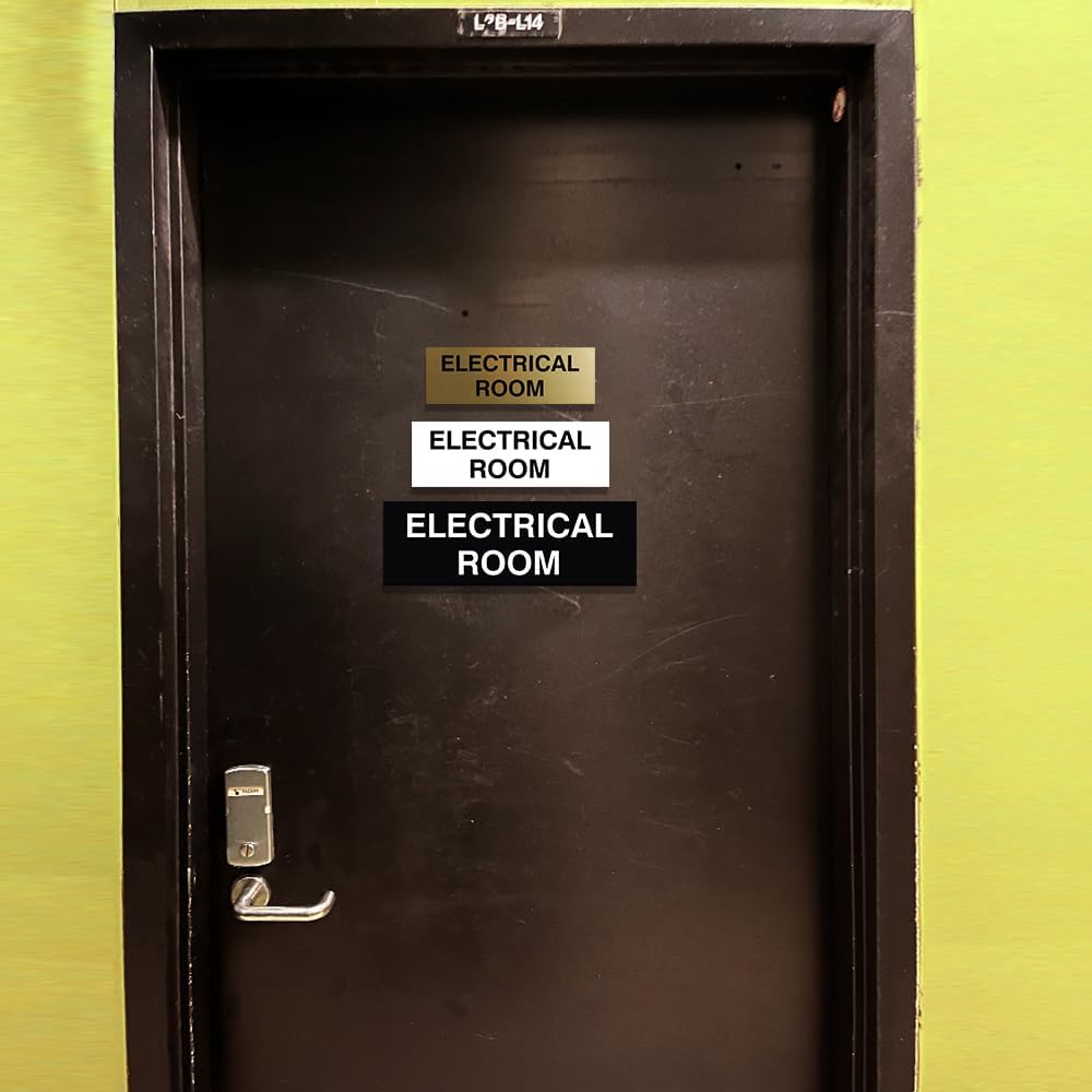 All Quality Basic Electrical Room Sign | Durable Construction | Building Safety - Black/Gold - Large (5 Pack)