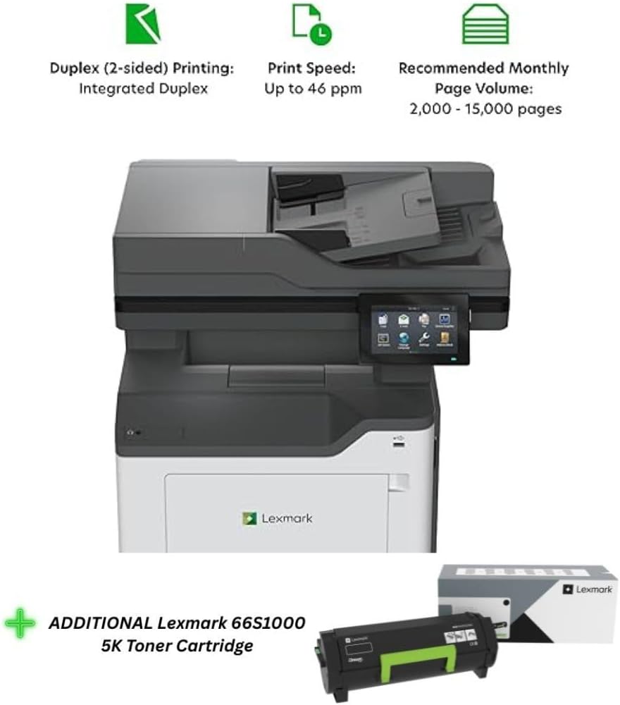 Lexmark MX532adwe Monochrome Laser All-in-One Printer, Duplex, 4.3-inch Color Touch Screen, Up to 46 ppm (38S0820) Bundle with 66S1000 Black 5K Yield Toner Cartridge