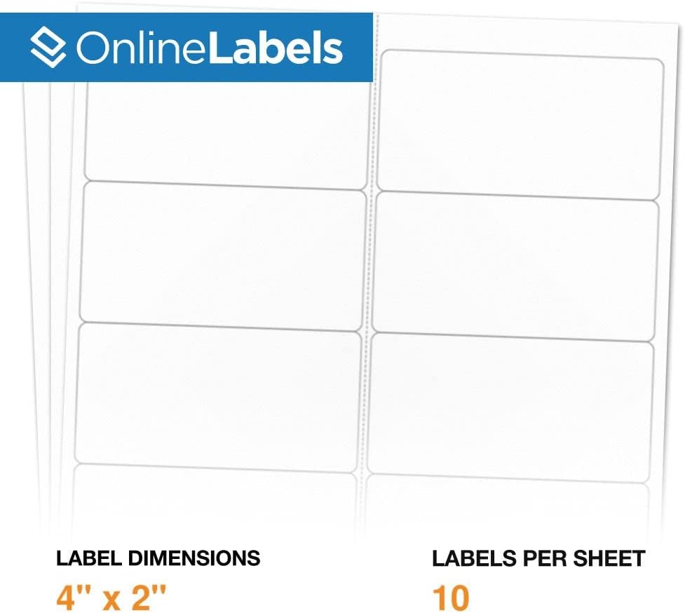 4 x 2 Rectangle Mailing Labels - Permanent, White Matte - Address, Shipping, Gift - Pack of 5,000-500 Sheets - Inkjet/Laser Printers - Online Labels