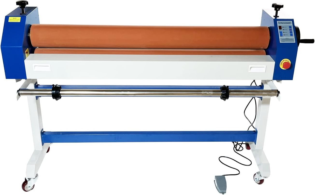 Electric Manual Cold Laminator, Movable 51IN/1300MM Wide Format Large Roll Laminating Machine Rubber Roller with Frame for Office Film Photo Vinyl Poster Laminating