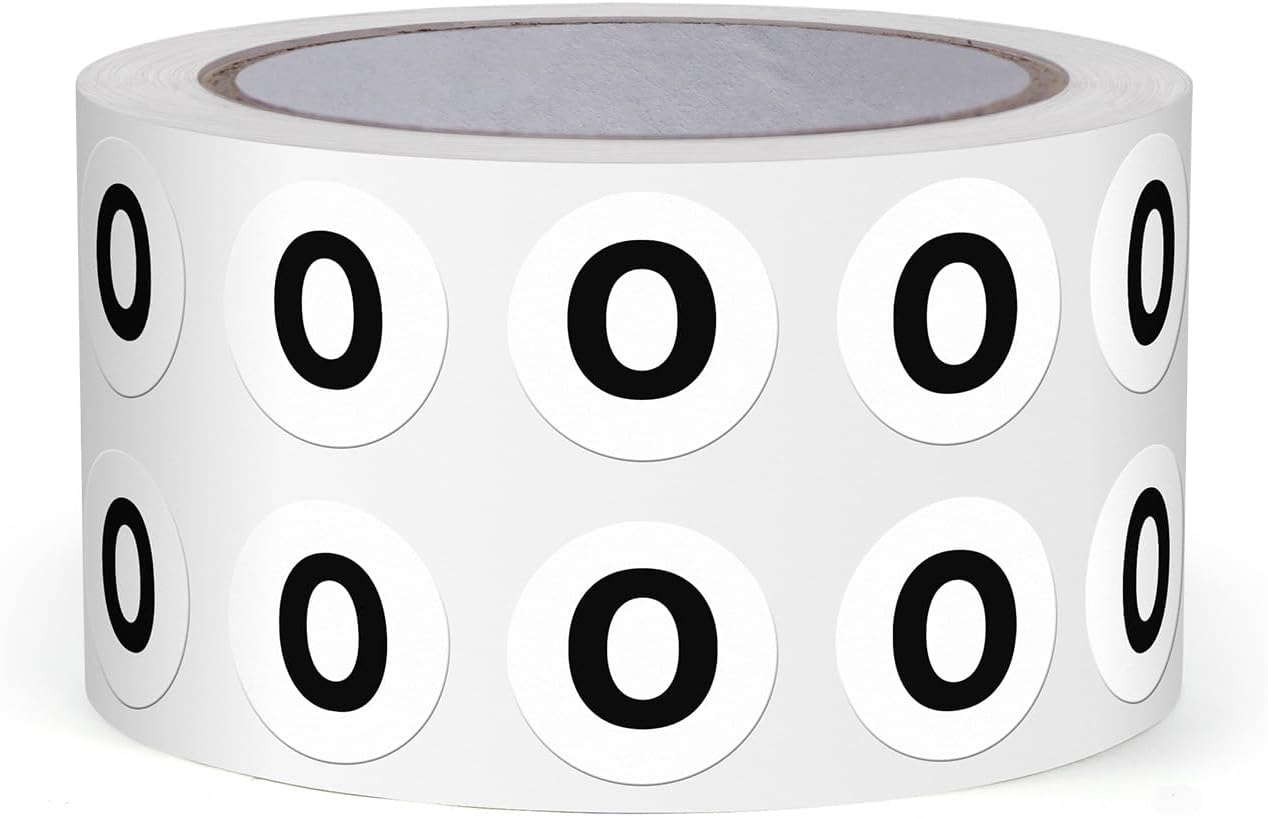 Letter O Round Stickers 0.5 Inch Vinyl Circle Capital Alphabet Labels Self-Adhesive Removable Waterproof Dots Tags for Home Office Inventory 1000 PCS