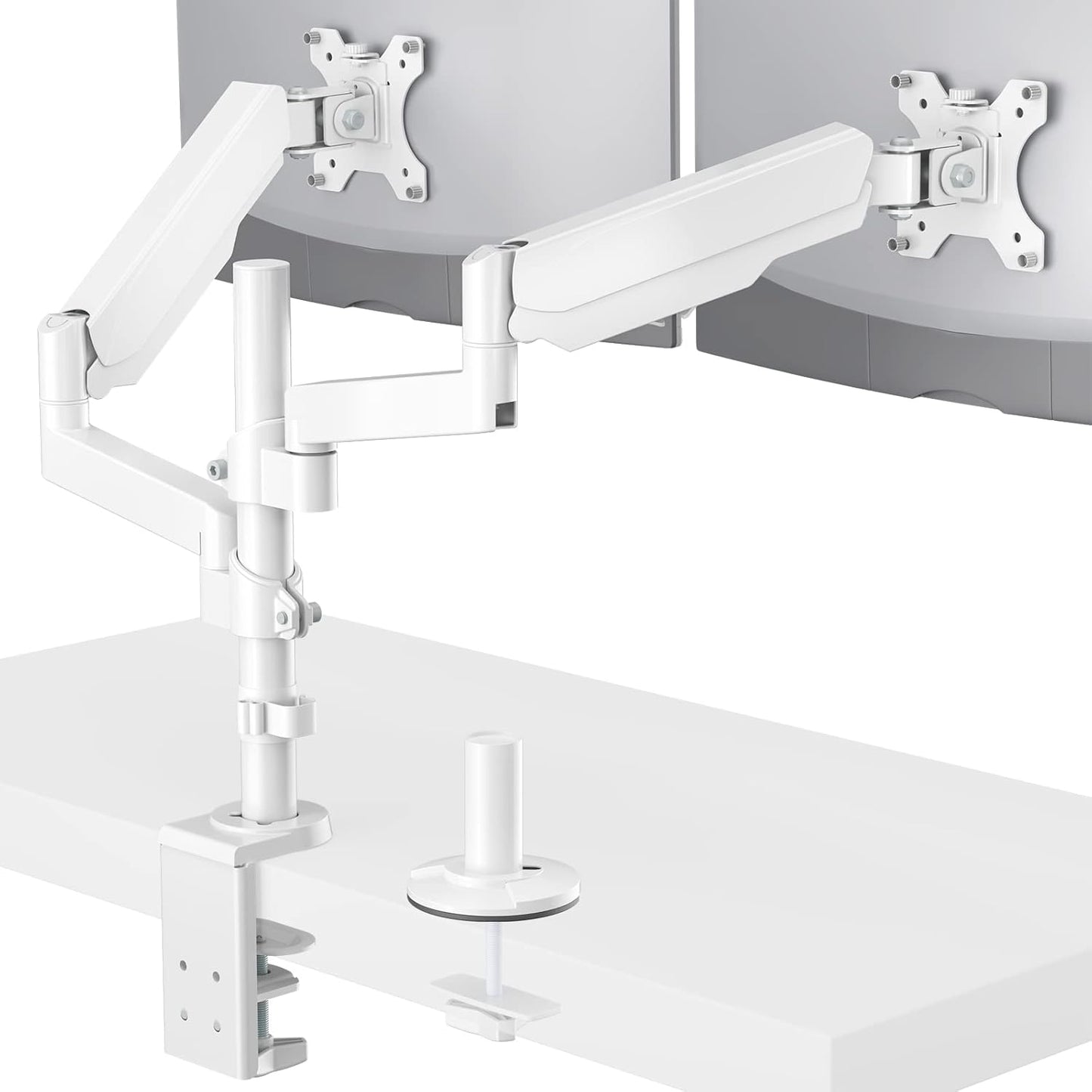 WALI Dual Monitor Mount, Adjustable Gas Spring Arms Desk Mount for 2 Monitors up to 32 inch, 17.6lbs Weight Capacity, Mounting Holes 75 x 75mm or 100 x 100mm (GSDM002W), White