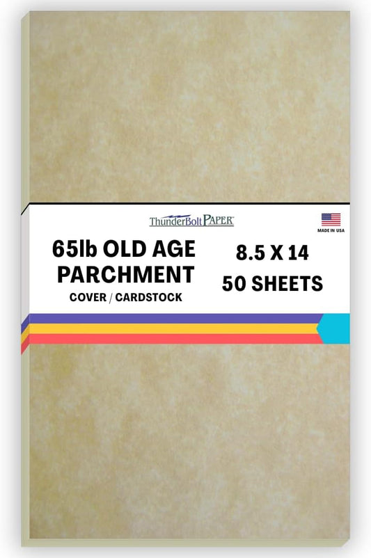 50 Old Age Parchment 65lb Cover Paper Sheets Cardstock Weight Colored Sheets 8.5X14 Inches Legal and Menu Size - Printable Parchment Semblance