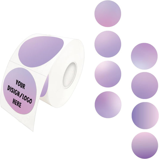 1.5 Inch Purple Round Thermal Sticker Labels, Self-Adhesive Circle Direct Thermal, Multi-Purpose Roll for DIY Logo Design With Perforation Line (500 Labels, 1 Roll)