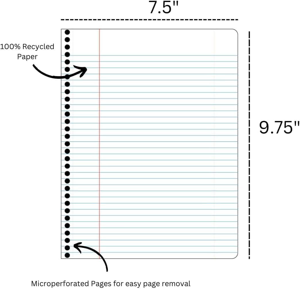 Decomposition 3-Pack Floral College Ruled Spiral Notebook - 9.75 x 7.5 Journal, 160 Lined Pages - 100% Recycled Paper - Notebooks for School Supplies, Home & Office - Made in USA