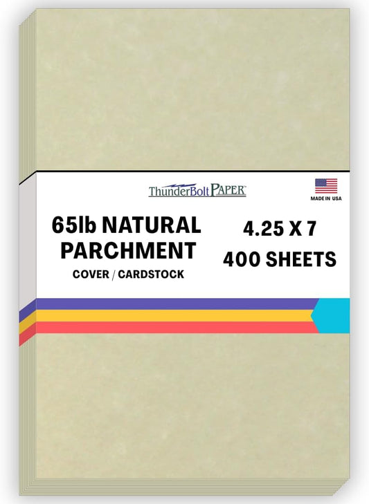 400 Natural Parchment 65lb Cover Paper Sheets 4.25 X 7 Inches Quarter Legal Size Cardstock Weight - Printable Old Parchment Semblance