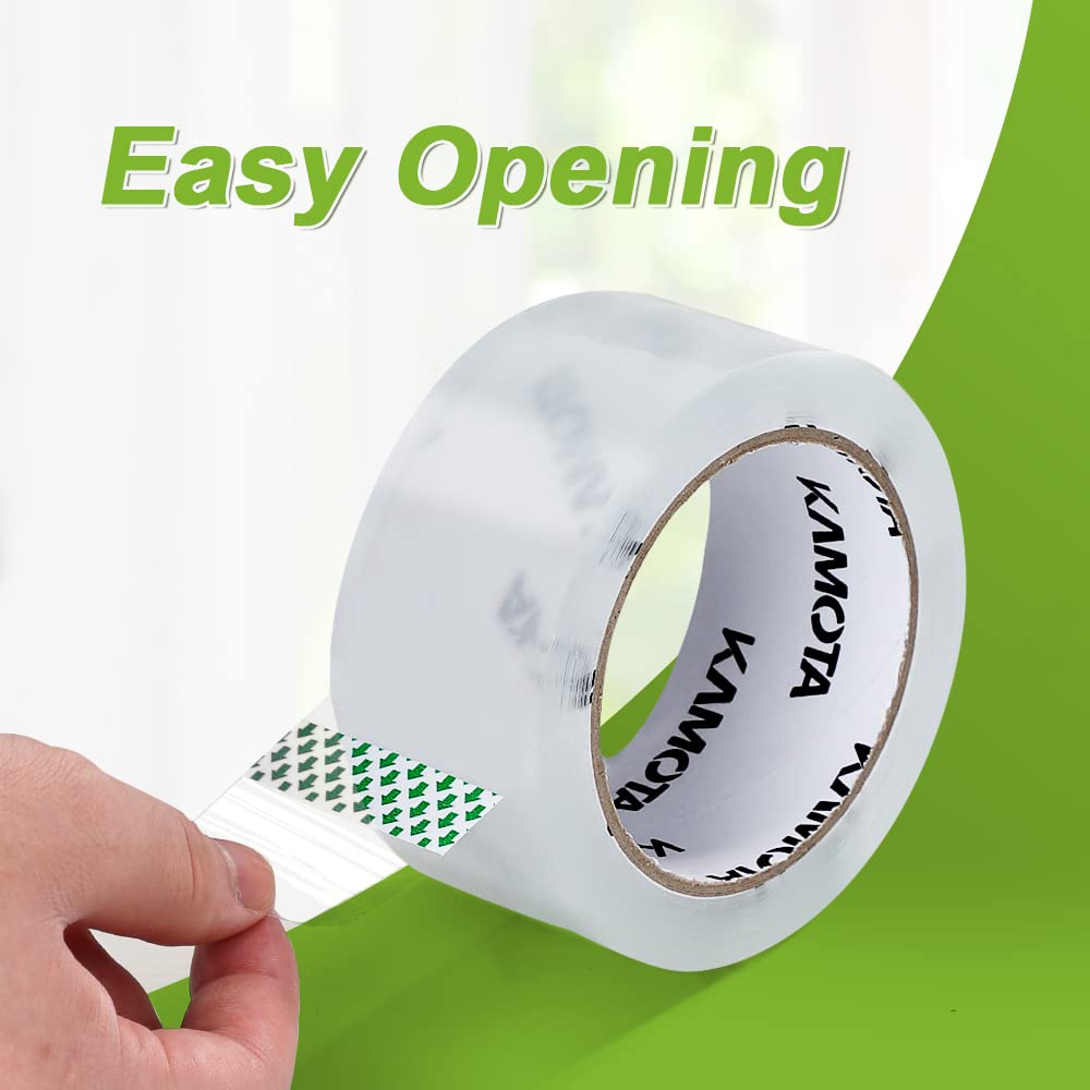 KAMOTA Packing Tape, 12 Rolls Heavy Duty Clear Packaging Tape for Shipping Packaging Moving Sealing, 1.88 inches Wide, 65 Yards Per Roll, Total 780 Yards with 2 Dispensers