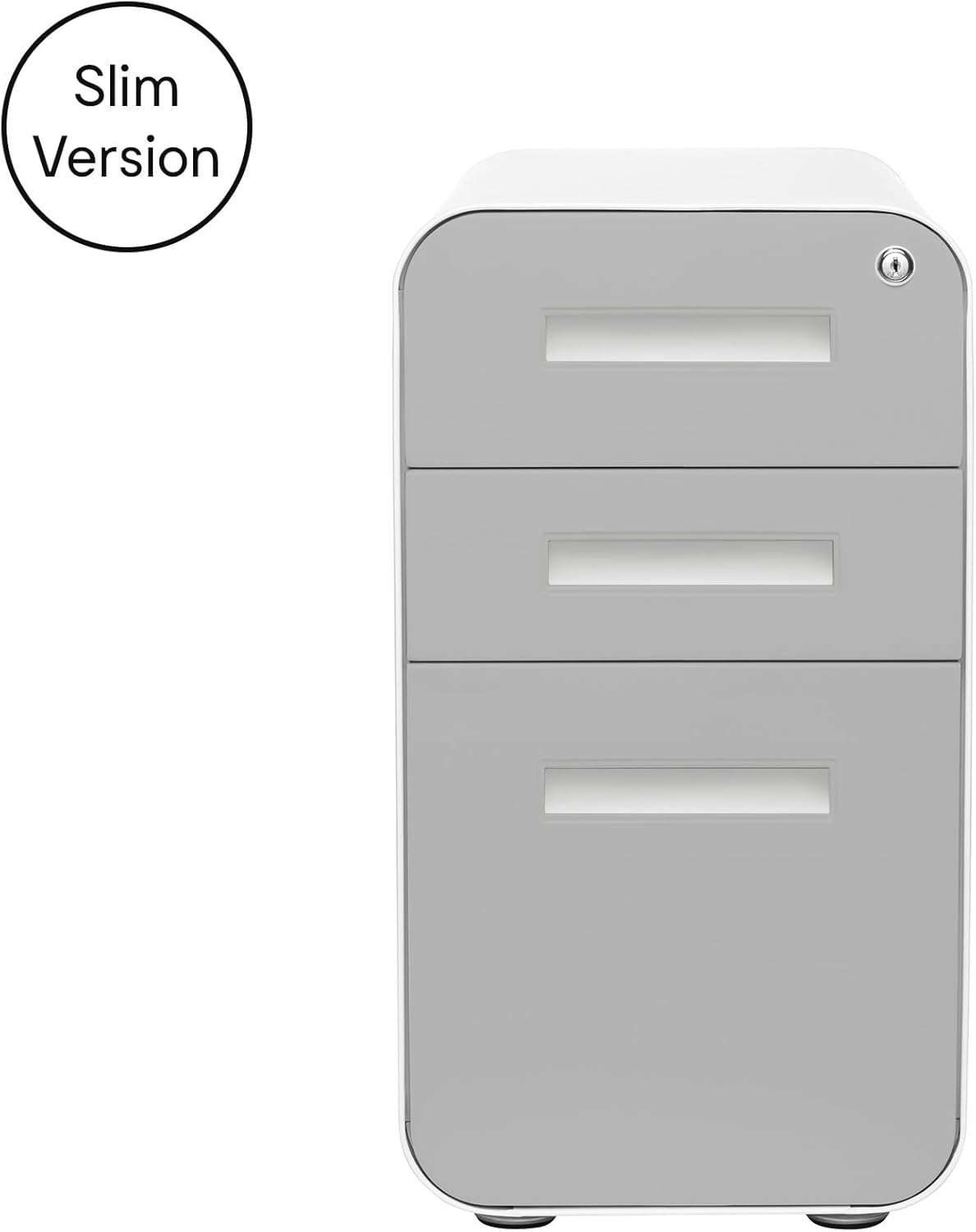 Laura Davidson Furniture Stockpile Slim 3-Drawer Mobile File Cabinet with Lock - Under Desk Metal Filing Cabinet, Legal/Letter File Folders, Wheels & Stationary Feet, Assembled, Light Grey Faceplate