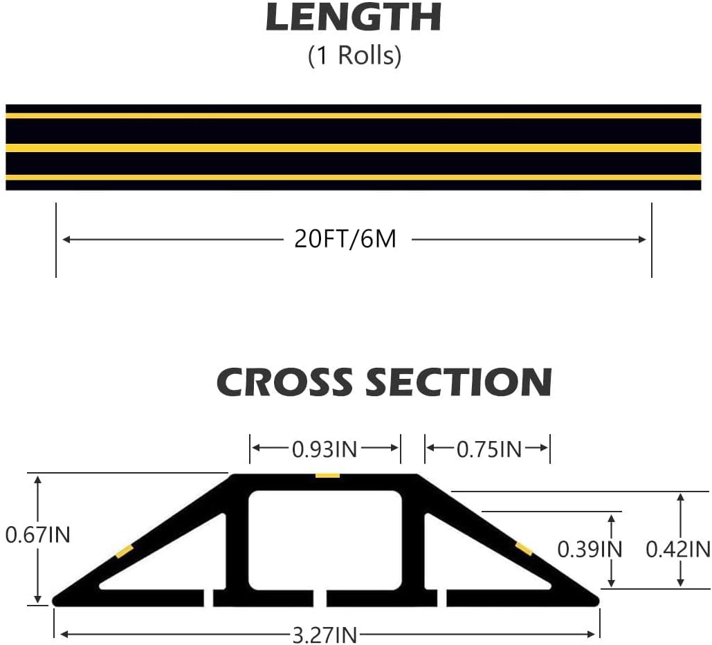 Papillon Cable Protector 3-Channel Heavy Duty Cord Cover - Floor Wire Concealer Easy to Unroll for Home Office Warehouse (20Ft, Black)