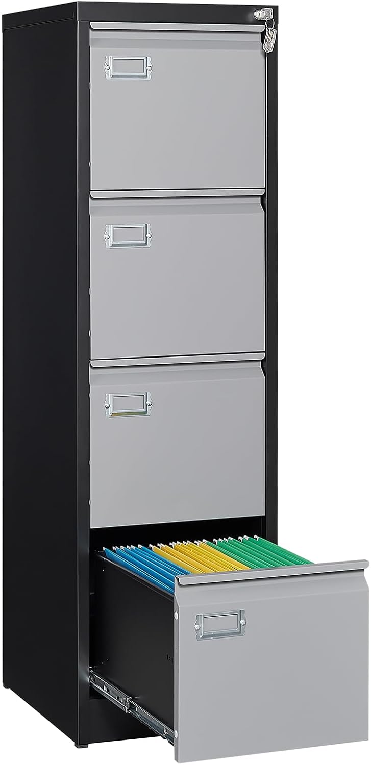 SISESOL 4 Drawer Vertical File Cabinet with Lock,Steel Filing Cabinet, Metal Filing Cabinets for Home Office Organizer Storage Cabinets Letter Size/A4/Legal,-Assembly Required