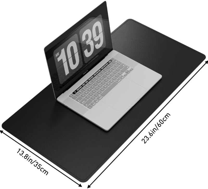 DAWNTREES Desk Mat Protector,PU Leather Laptop Pad,Non Slip, 23.6" x 13.8" Large Mouse Pad and Keyboard Mat, Waterproof Writing Pad for Office and Home (Black)