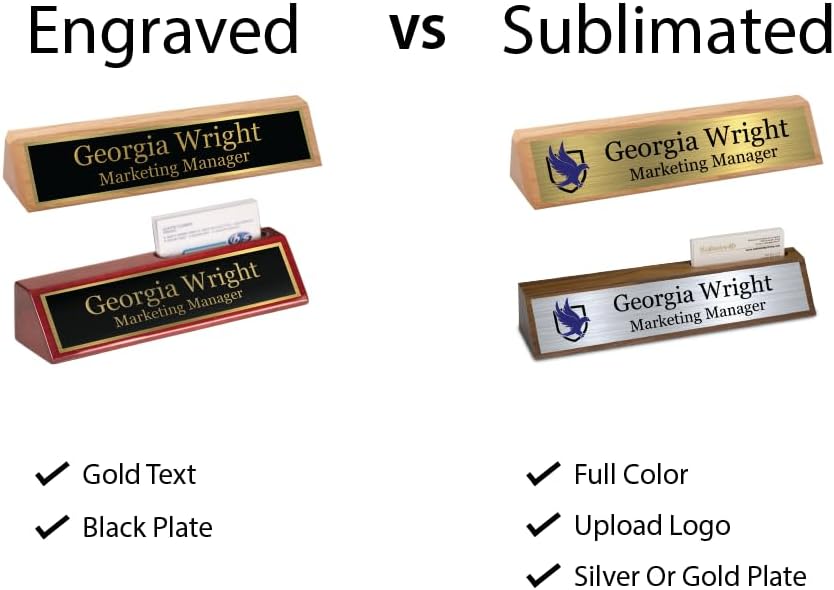 Custom Desk Wedge Name Plate - Personalized Titles and Styles (2x8 Inch, Solid Walnut w/Name Plate)