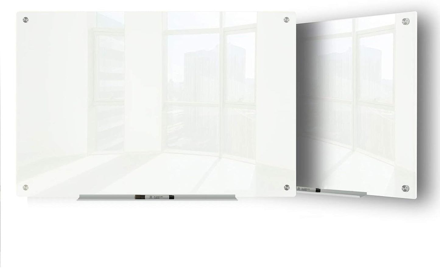 J&J worldwide Glass Dry Erase Board 23 x 35, Whiteboard Magnetic, Large Frameless White Boards for Walls, Includes Magnets, Marker Tray, Eraser for Office, Home, School