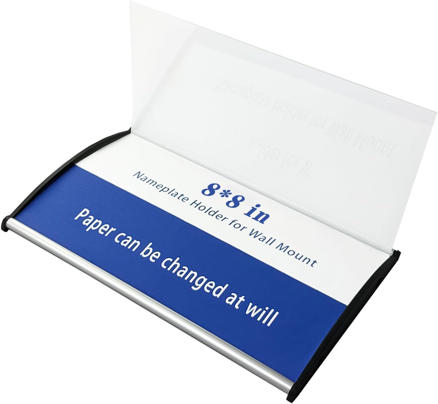 Curved Name Plate Holder 8" x 8" Wall Mount Office Business Door Sign Holder Aluminum Sturdy Office Sign Frame with Adhesive Tape Film for Business Cubicle Custom Display - Silver