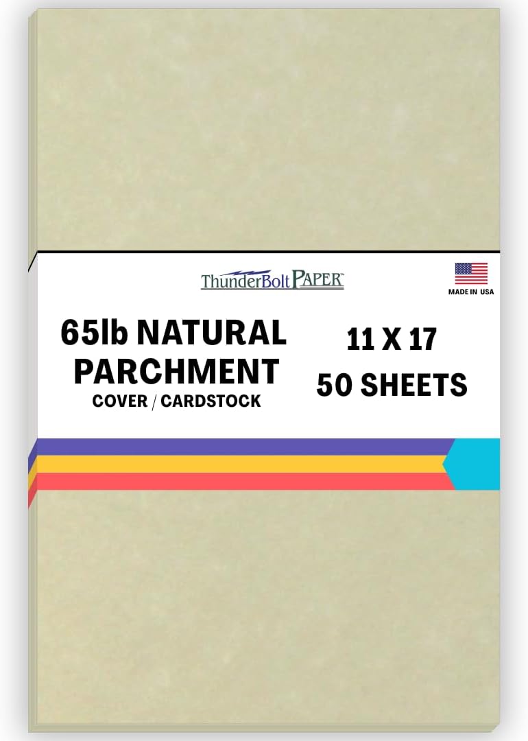 50 Natural Parchment 65lb Cover Paper Sheets 11X17 Inches Cardstock Weight Colored Sheets 11" X 17" (11X17 Inches) Tabloid|Ledger|Booklet Size - Printable Old Parchment Semblance