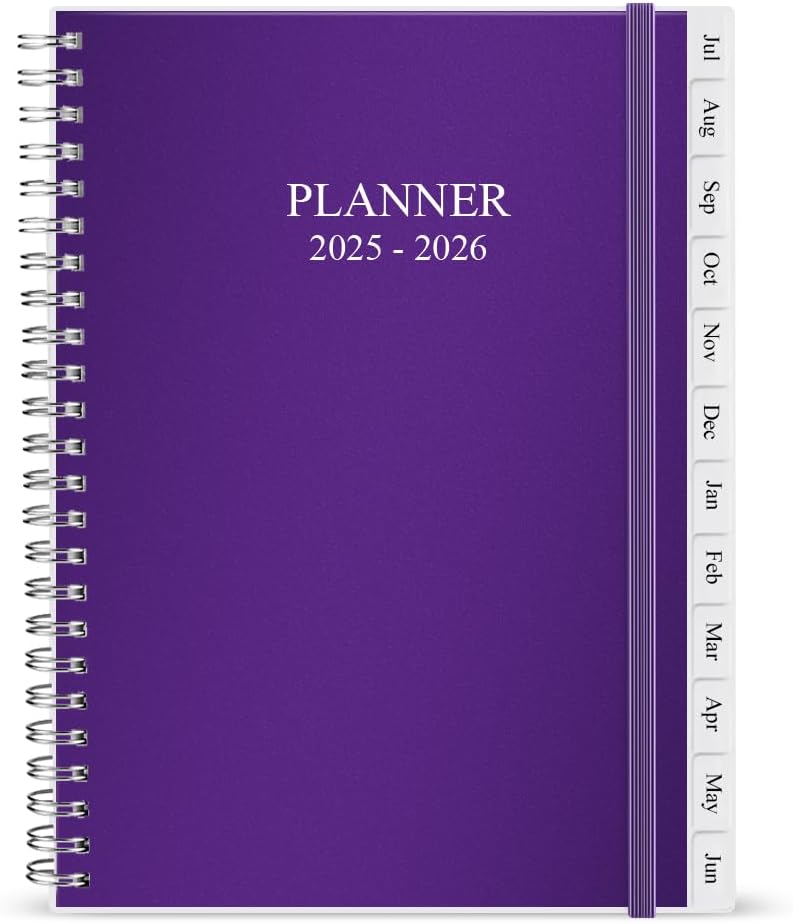 2025-2026 Planner - Weekly & Monthly Planner Runs Jul 2025 to Jun 2026, 6.25" x 8.25", 12 Monthly Tabs, 14 Notes Page, Inner Pocket, Flexible Cover with Twin-Wire Binding, Planners 2025-2026, Purple