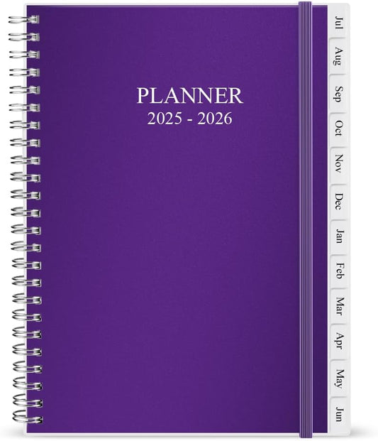 2025-2026 Planner - Weekly & Monthly Planner Runs Jul 2025 to Jun 2026, 6.25" x 8.25", 12 Monthly Tabs, 14 Notes Page, Inner Pocket, Flexible Cover with Twin-Wire Binding, Planners 2025-2026, Purple