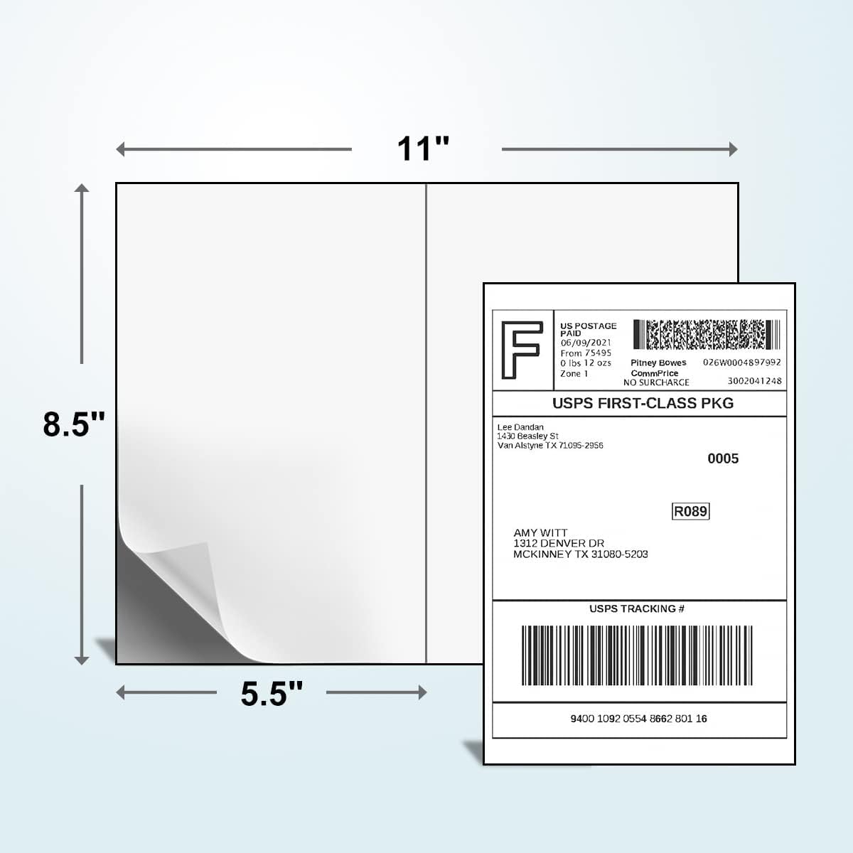 Half Sheet Laser/Ink Jet Shipping Labels UPS FedEx Address Labels (2000 Sheets, 4000 Labels)