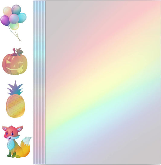 Holographic Sticker Paper, 24 Sheets Transparent Holographic Laminate Vinyl Sheets, Clear Overlay Lamination Sticker Film Self Adhesive Waterproof with Rainbow Patterns - 8.5 x 11 Inch (Laser Style)