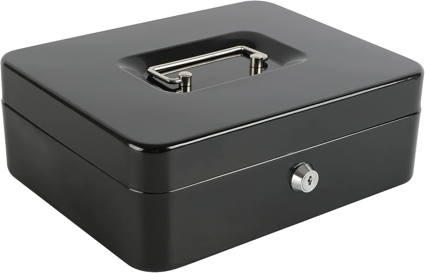 xydled Locking Steel Large Cash Box with Removable Coin Tray and Key Lock,9.84"x 7.87"x 3.54",Black