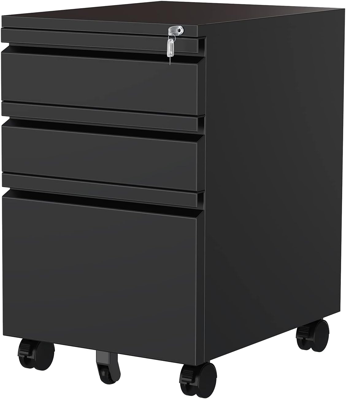 MIIIKO 3 Drawer File Cabinet, Metal Filing Cabinet with Lock Rolling Wheels, Office Storage Under Desk,Deep Drawers for Hanging Legal Letter Fill, Full Assembled Except Casters