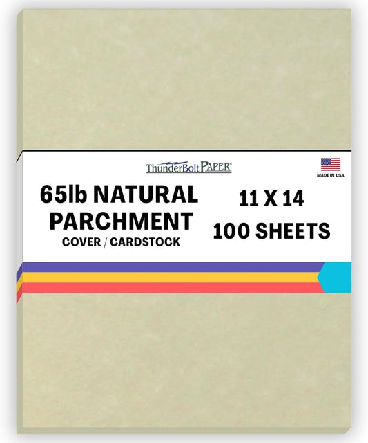 100 Natural Parchment 65lb Cover Paper Sheets 11 X 14 Inches Cardstock Weight Colored Sheets 11" X 14" (11X14 Inches) Scrapbook|Picture-Frame Size - Printable Old Parchment Semblance