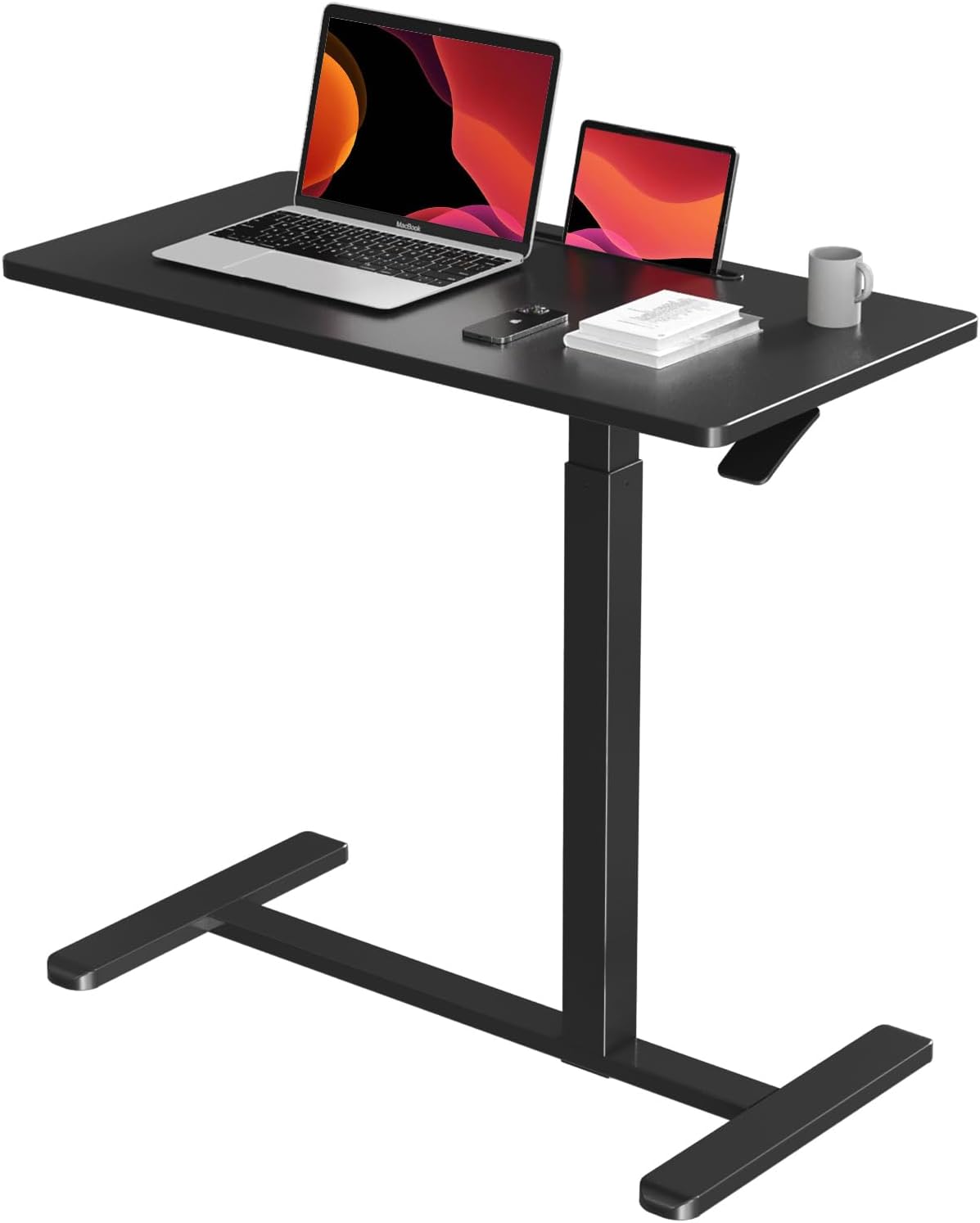 Mobile Standing Desk, Pneumatic Adjustable Rolling Desk(31.5 Inches), Portable Laptop Desk with Wheels, Overbed Bedside Table Laptop Table for Couch, Home, Office, Black