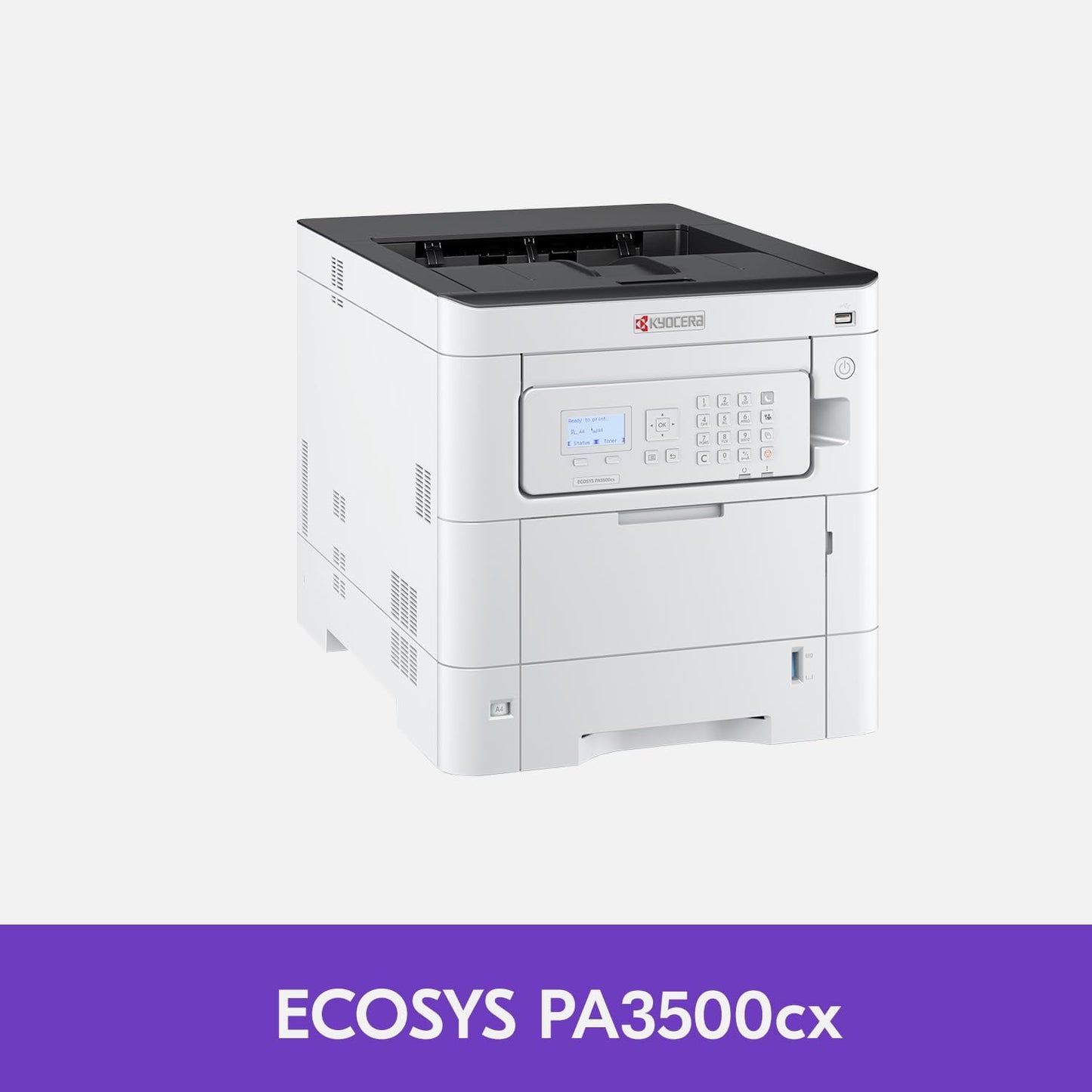 KYOCERA ECOSYS PA3500cx Color Laser Printer 37 ppm, 1200 dpi, Gigabit Ethernet, 5 Line LCD with Hard Key Control Panel, 650 Sheet Capacity