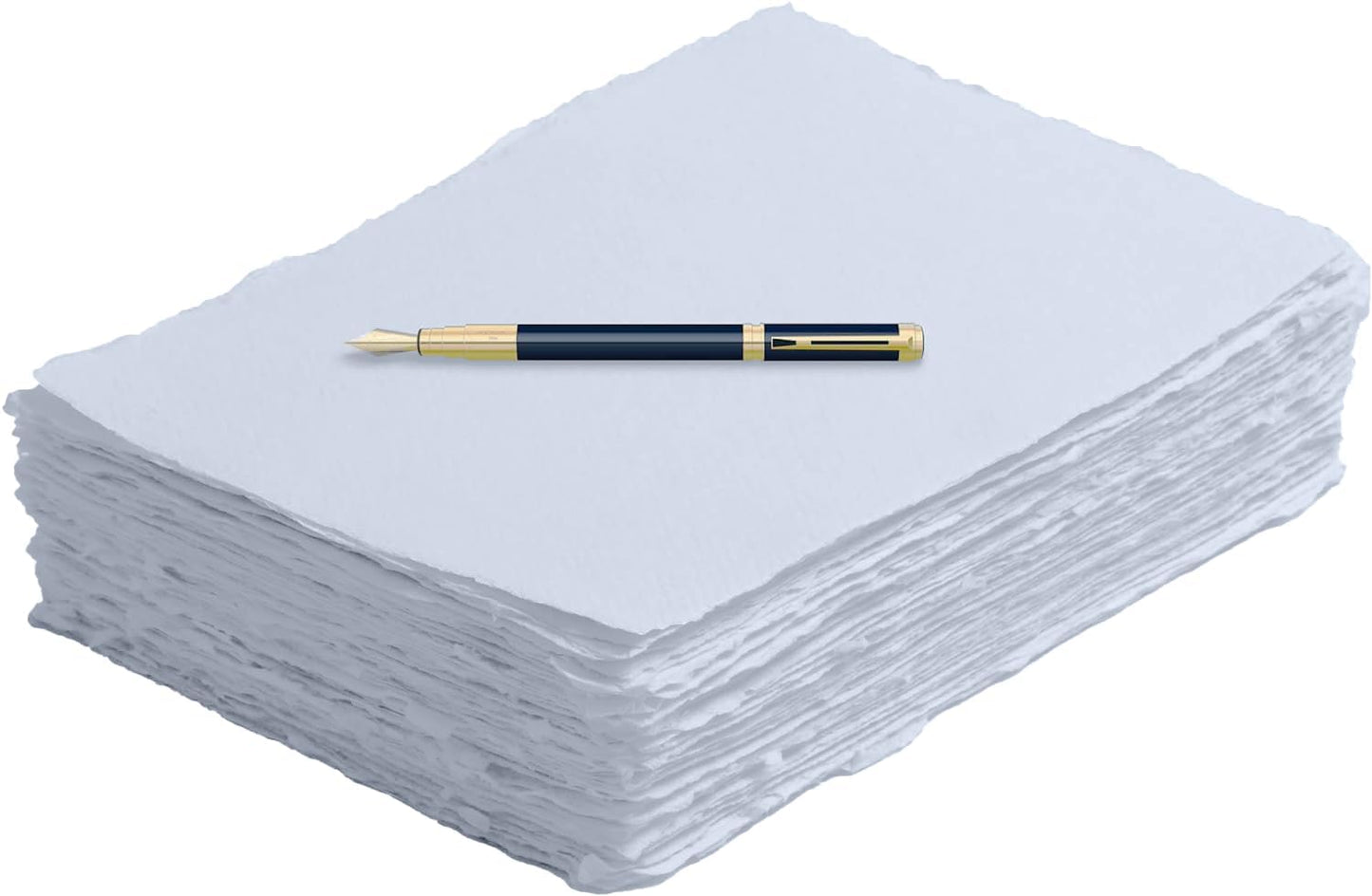 Handmade White Deckle Edge Blank Paper - 4x6 Inch Package of 50 - Mixed Media Loose Leaf Paper for Postcards, Invitations, Crafts and Announcements - Thick 150 GSM