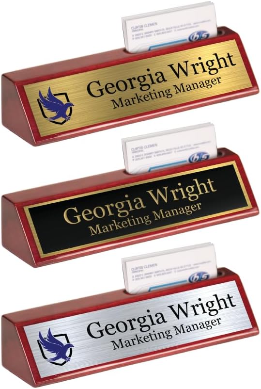 Custom Desk Wedge Name Plate - Personalized Titles and Styles (2x8 Inch, Red Piano Finish w/Name Plate)